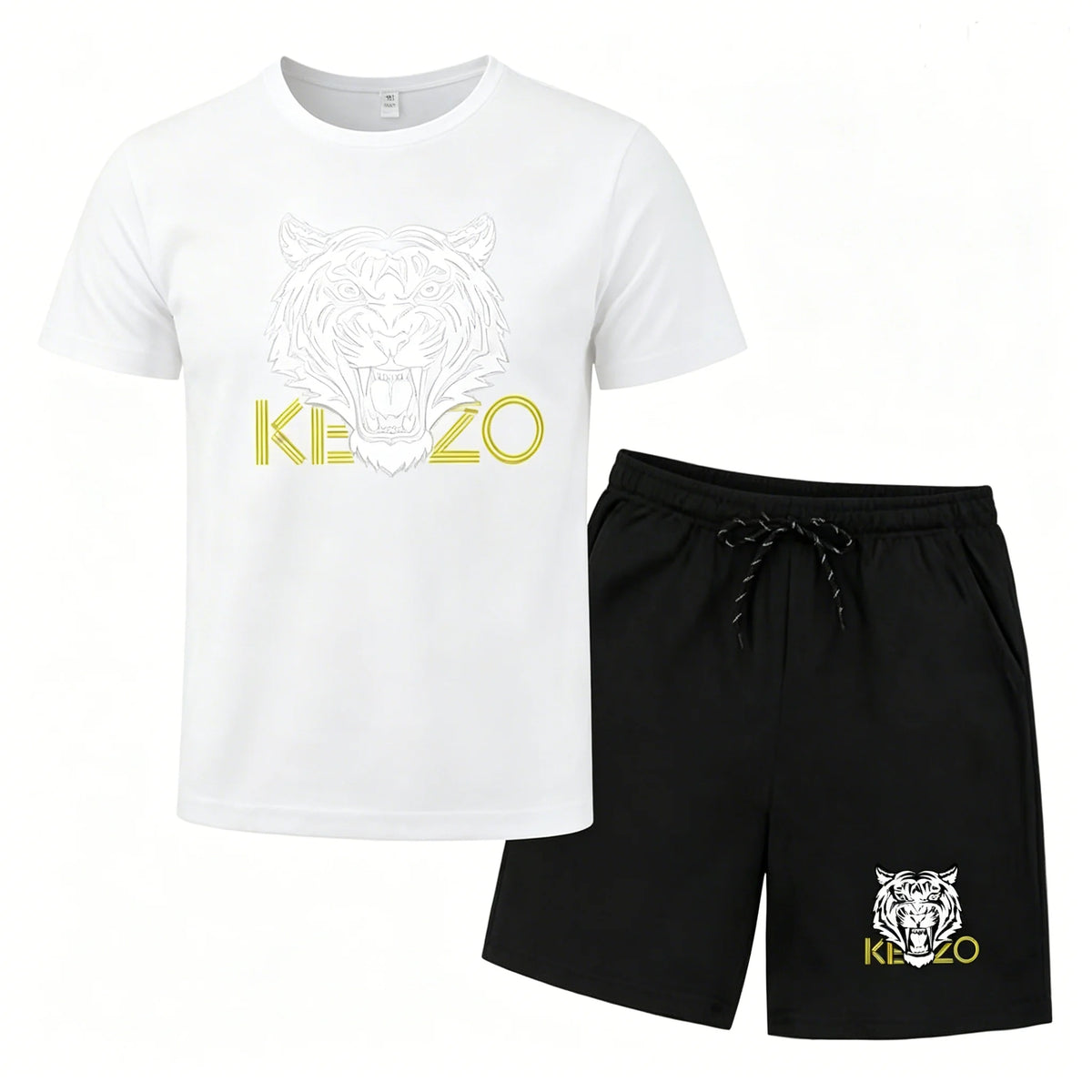 Men Mesh Breathable Tiger Print T Shirt And Shorts Set Quick Dry Sportswear Two Piece Tracksuit For Summer