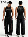 Ensemble 2 Pièces Homme Style Gothique – Tank Top Graphique & Pantalon Rayé Streetwear