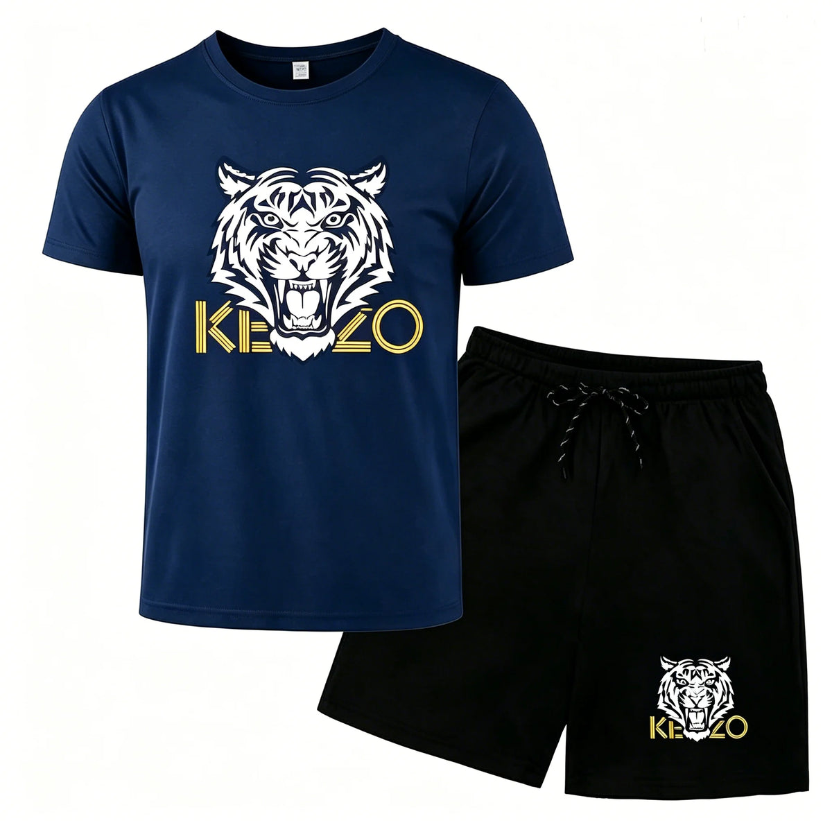 Men Mesh Breathable Tiger Print T Shirt And Shorts Set Quick Dry Sportswear Two Piece Tracksuit For Summer