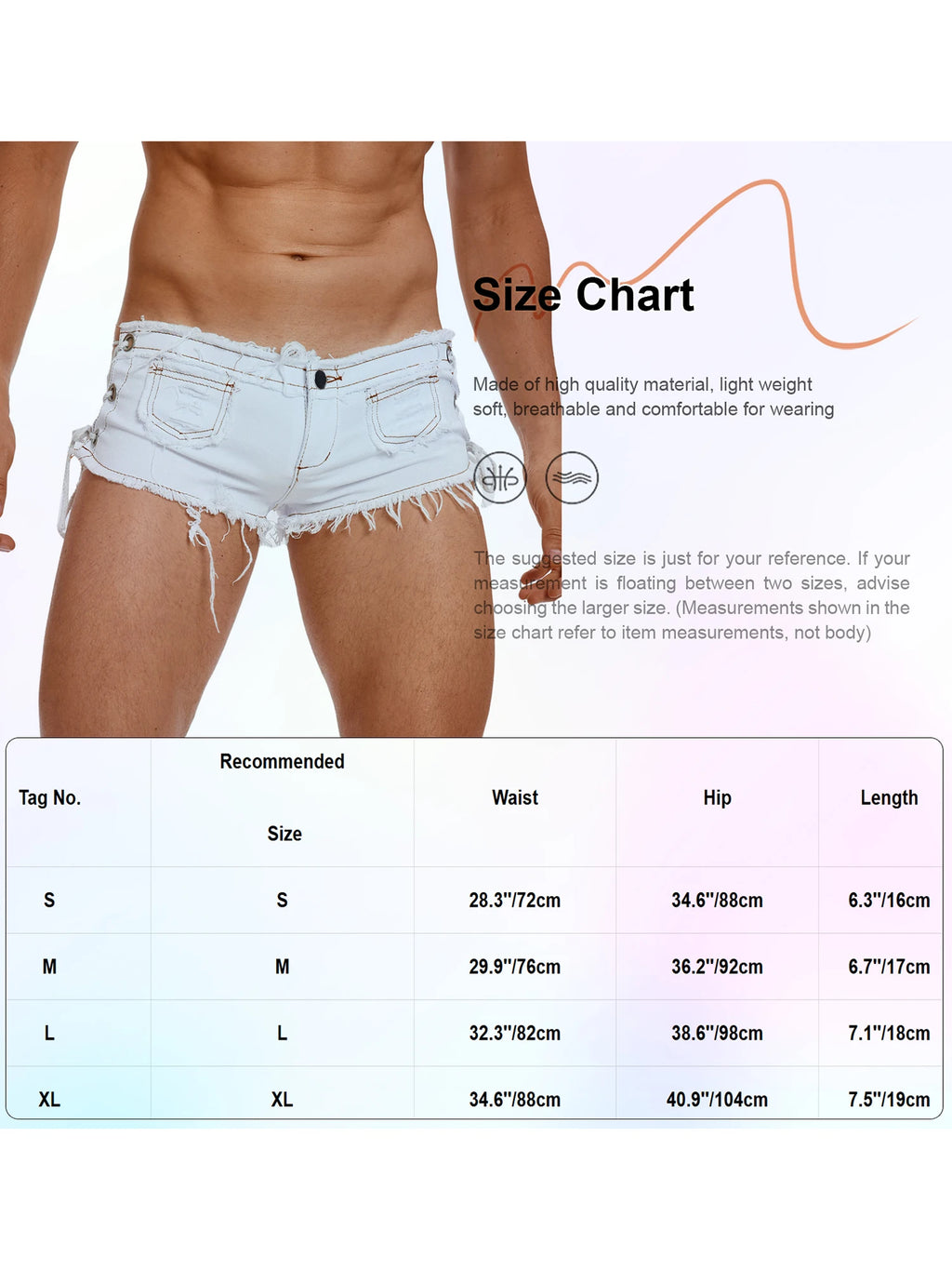 Men's Low Rise Extra Short Hot Pants Raw Edge Ripped Denim Shorts with Sides Lace-up Booty Jeans Shorts for Rave Party Clubwear