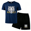 Men Mesh Breathable Tiger Print T Shirt And Shorts Set Quick Dry Sportswear Two Piece Tracksuit For Summer