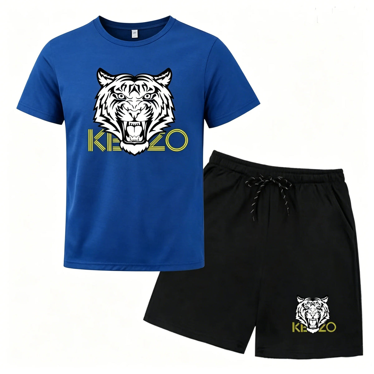 Men Mesh Breathable Tiger Print T Shirt And Shorts Set Quick Dry Sportswear Two Piece Tracksuit For Summer