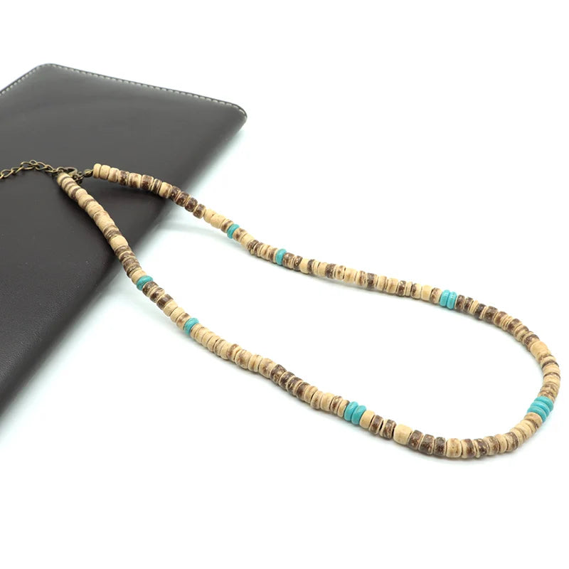 collier chaînes corde en bois naturel-style bohéme