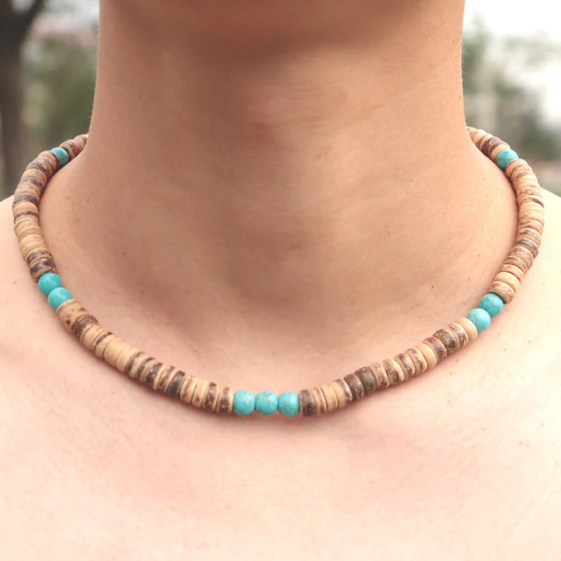 collier chaînes corde en bois naturel-style bohéme
