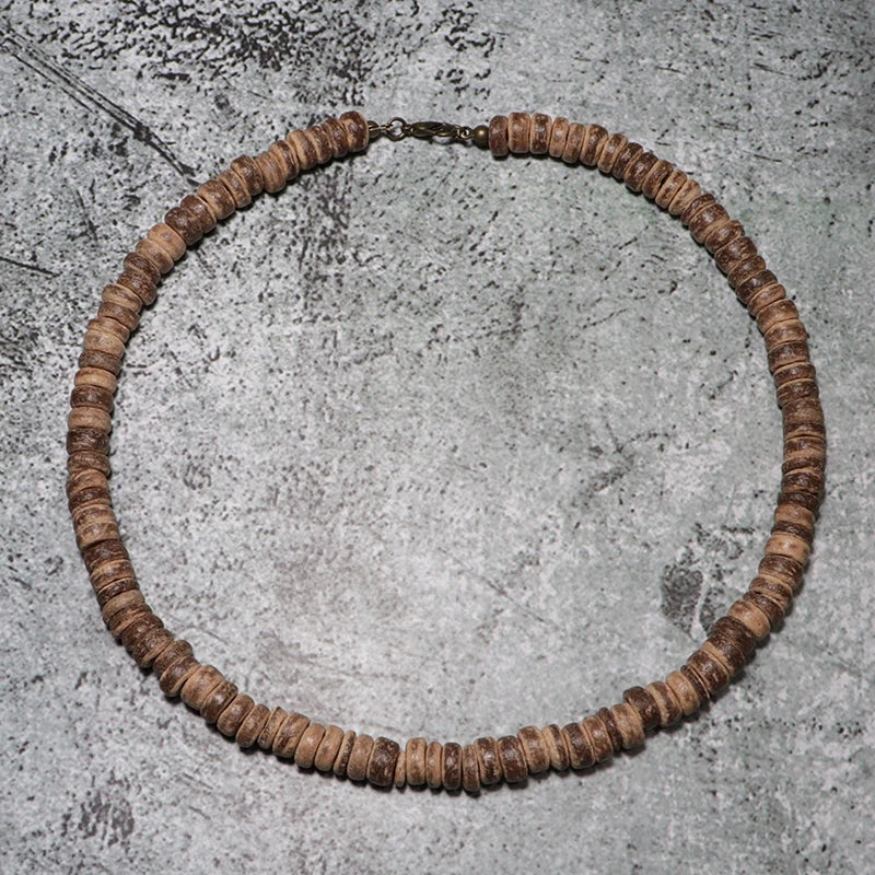 collier chaînes corde en bois naturel-style bohéme