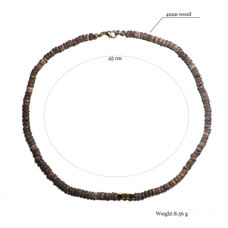 collier chaînes corde en bois naturel-style bohéme