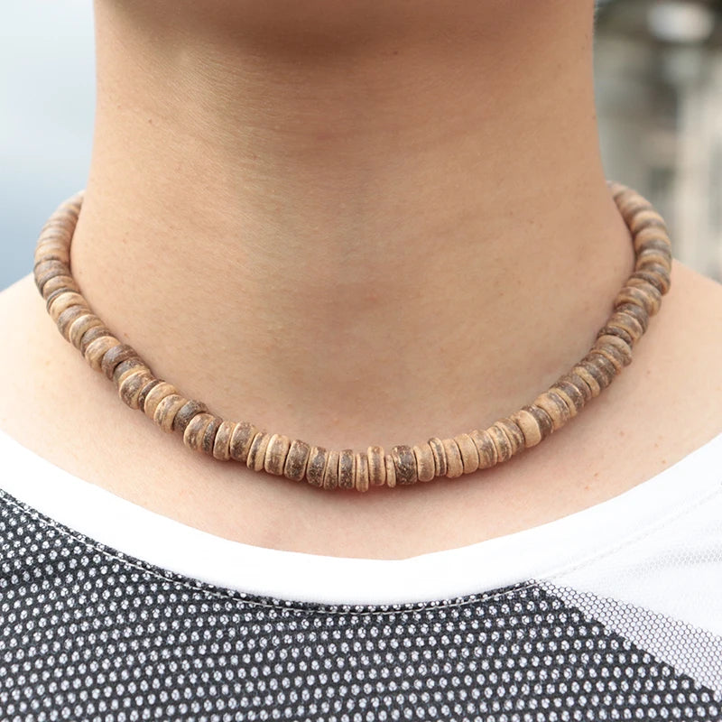 collier chaînes corde en bois naturel-style bohéme