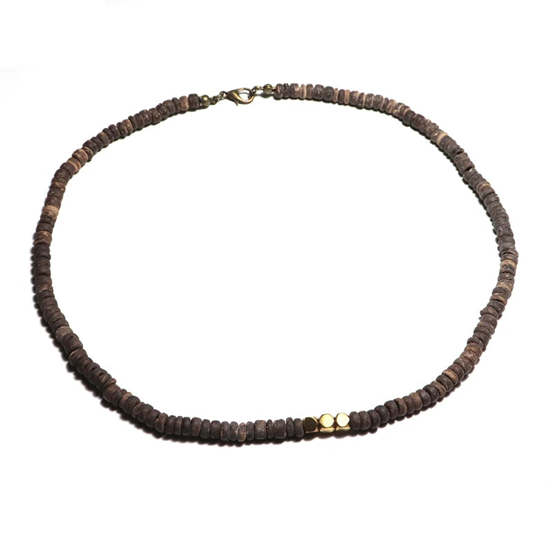 collier chaînes corde en bois naturel-style bohéme
