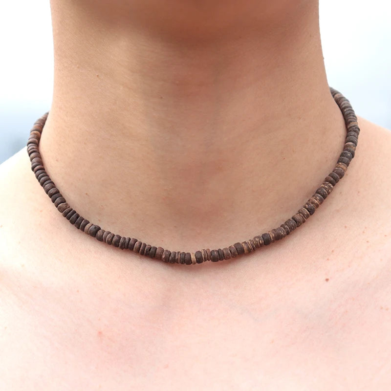 collier chaînes corde en bois naturel-style bohéme