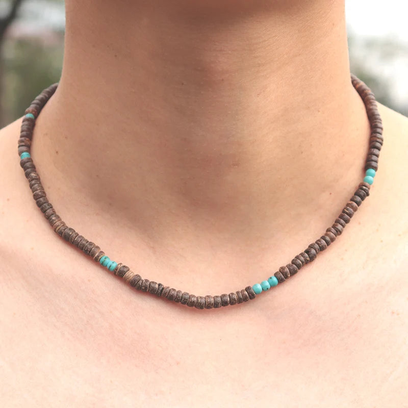 collier chaînes corde en bois naturel-style bohéme