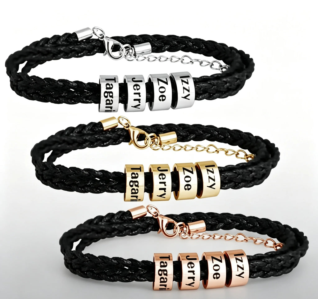 Bracelet Homme Tressé Personnalisable – Prénoms Gravés – Acier Inoxydable
