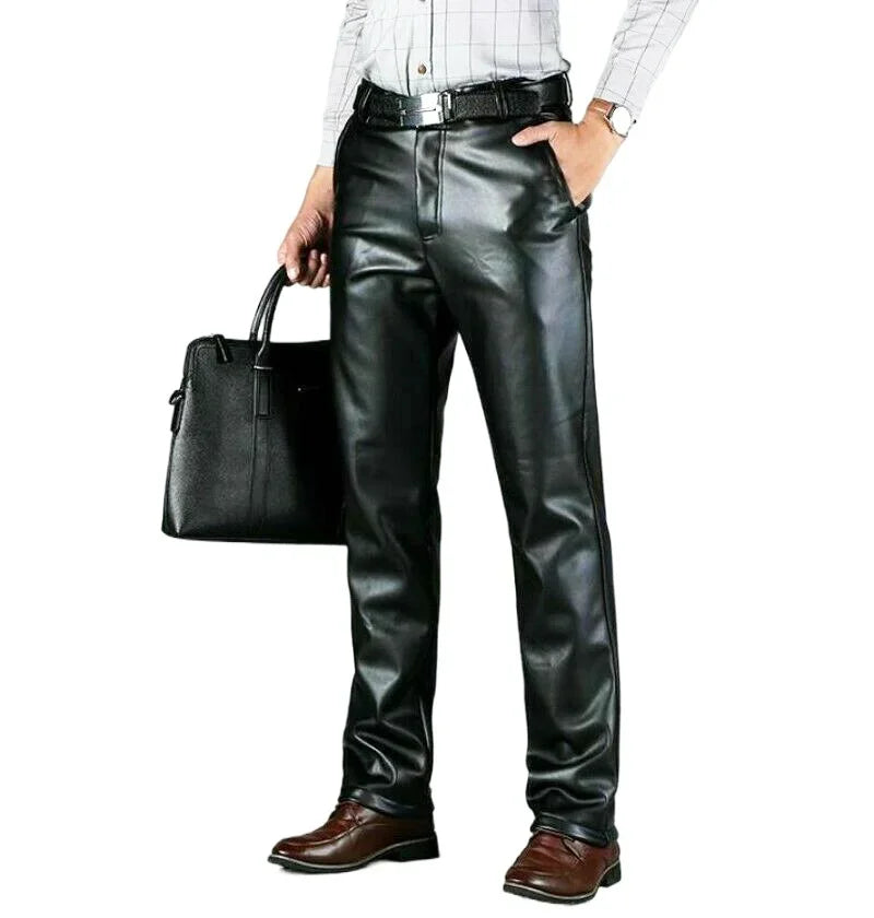 Pantalon Simili Cuir Noir Homme – Coupe Droite, Style Biker & Business