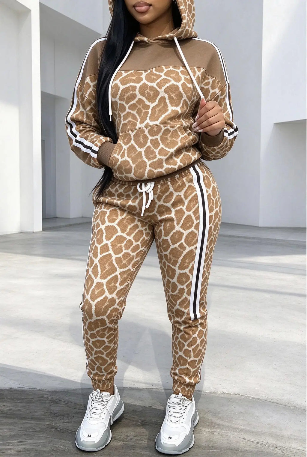 Ensemble 2 Pièces Femme – Imprimé Léopard & Croco Bandes Latérales