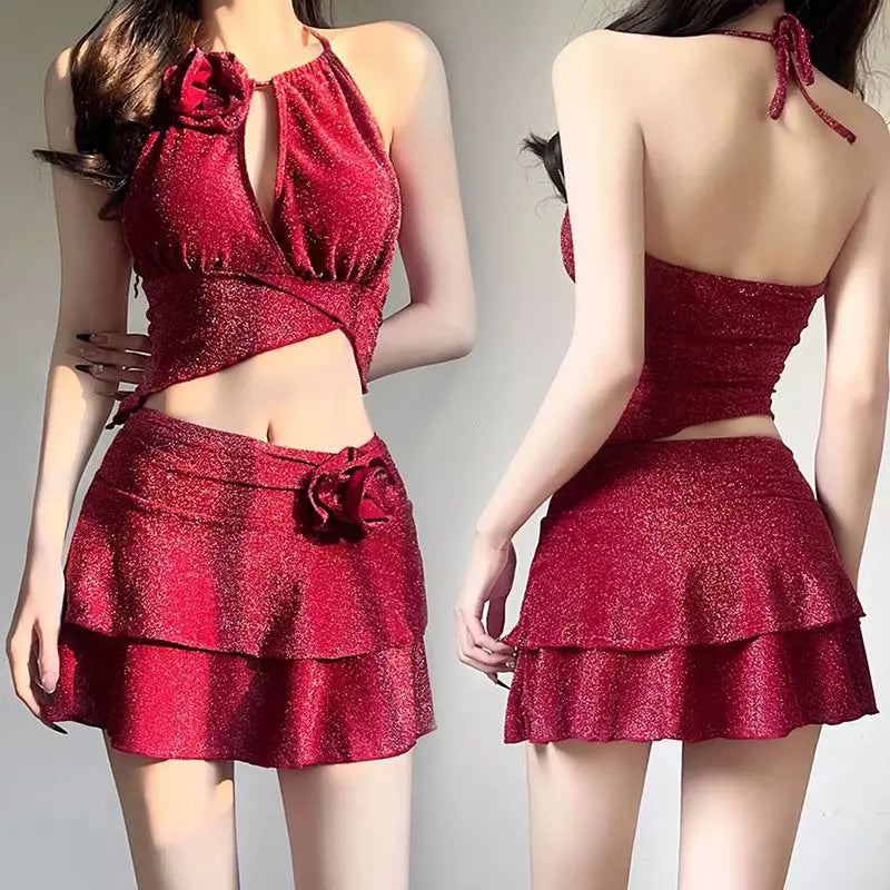 Bikini 2 Pièces Femme – Style Coréen Rouge Sensuel & Chic