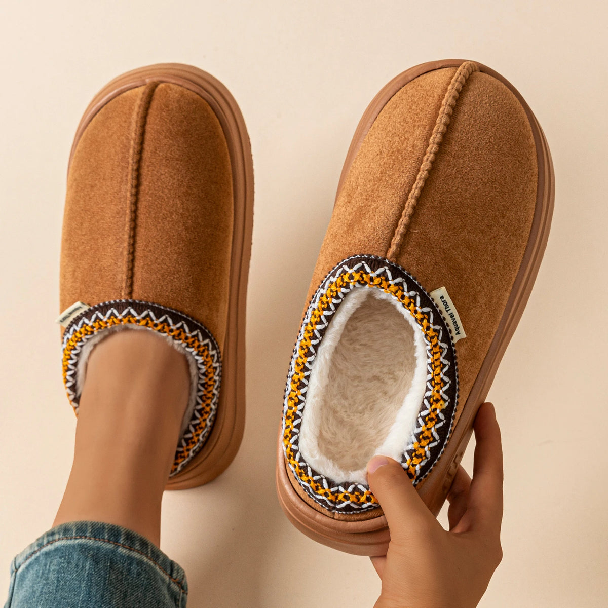 Bottes Chaussons Femme Hiver – Semelle Souple Doublée Peluche