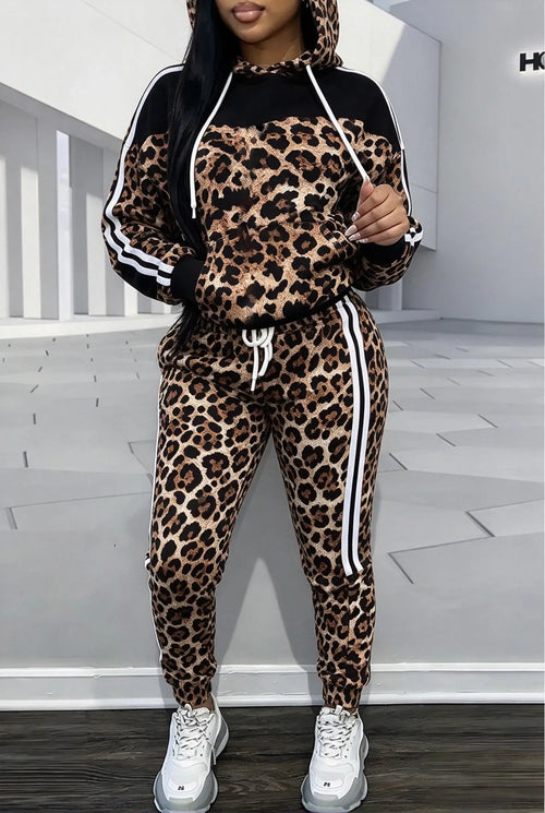 Ensemble 2 Pièces Femme – Imprimé Léopard & Croco Bandes Latérales