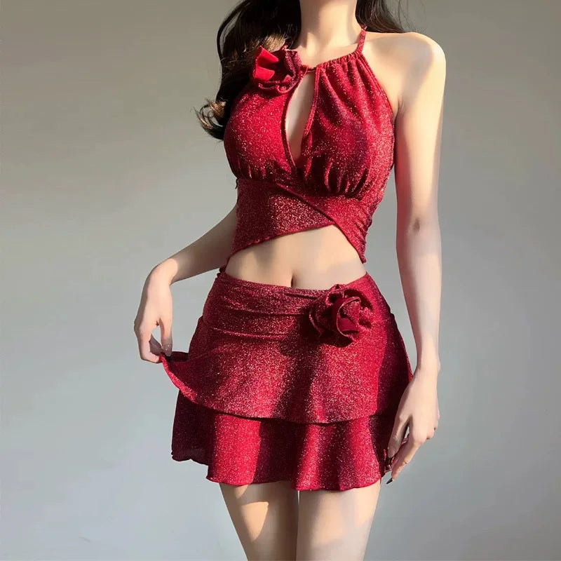 Bikini 2 Pièces Femme – Style Coréen Rouge Sensuel & Chic