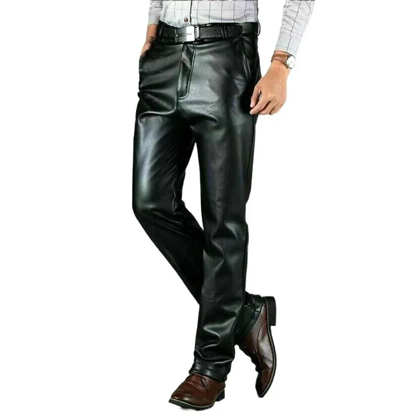 Pantalon Simili Cuir Noir Homme – Coupe Droite, Style Biker & Business