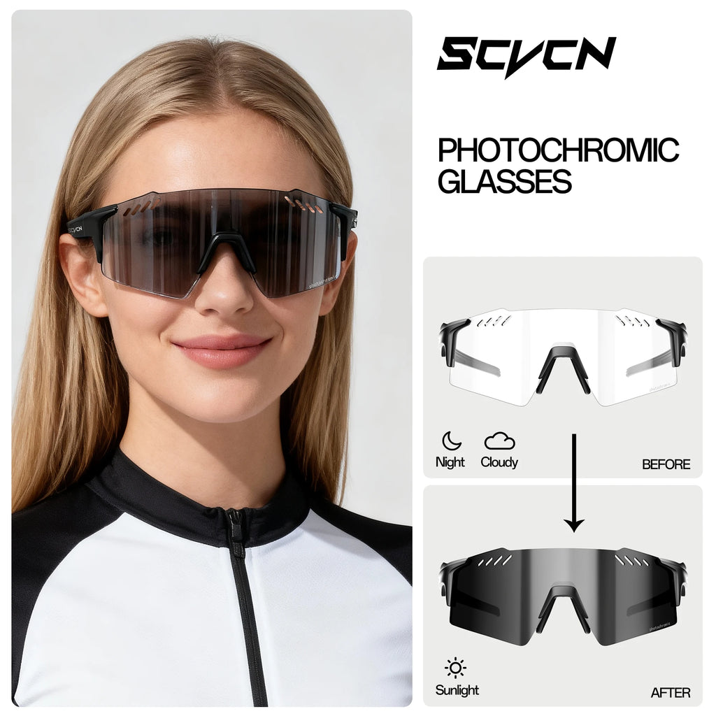 Lunettes de Sport Photochromiques UV400 – Cyclisme, VTT & Running, Unisexe