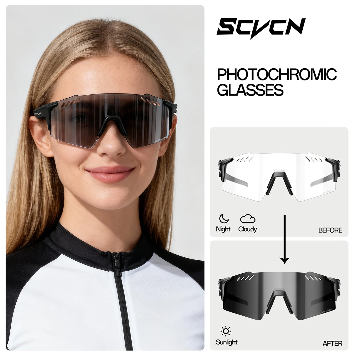 Lunettes de Sport Photochromiques UV400 – Cyclisme, VTT & Running, Unisexe