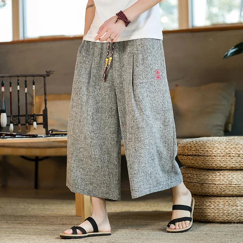 Pantalon Style Kimono Japonais – Yukata Samouraï, Jambes Larges, Grande Taille