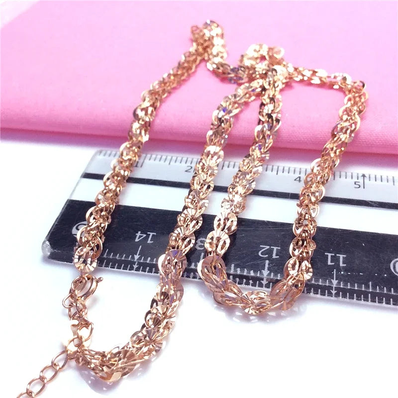 Collier Chaîne Tressée en Or Rose 14 Carats — Finition Étincelante, Style Luxe (45 cm)