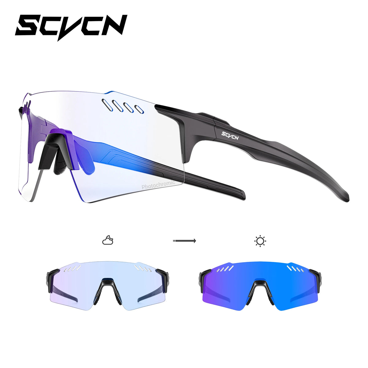 Lunettes de Sport Photochromiques UV400 – Cyclisme, VTT & Running, Unisexe
