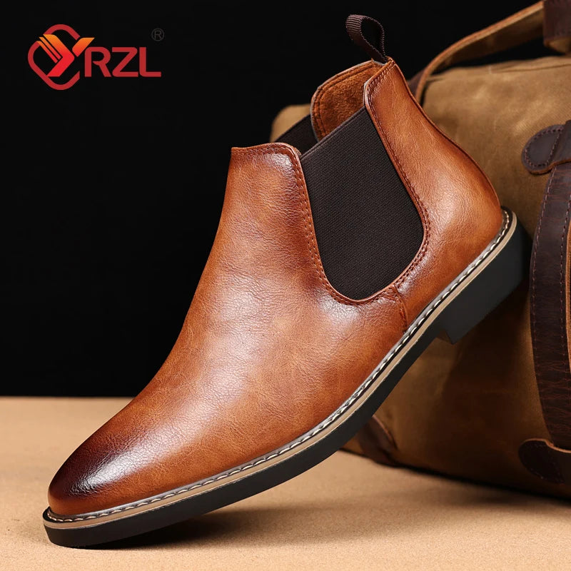 Chelsea Boots Homme – Cuir PU Imperméable, Style Rétro Confortable