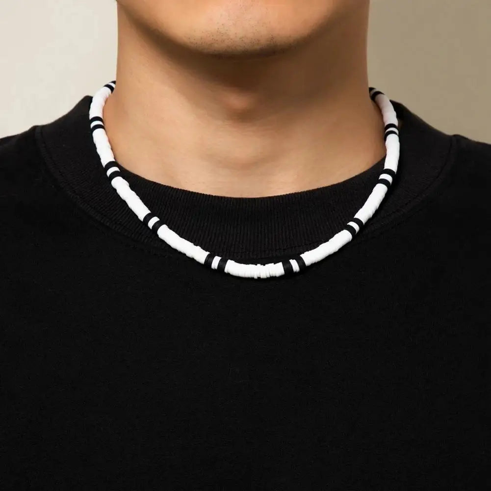 collier homme perle noir& blanc-style bohème