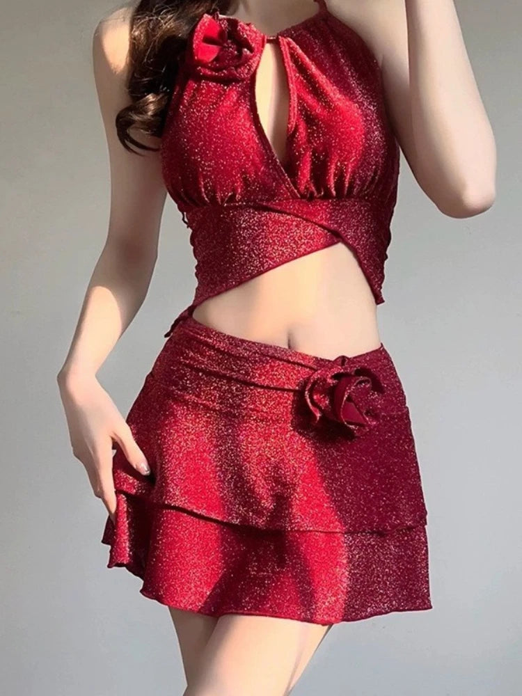 Bikini 2 Pièces Femme – Style Coréen Rouge Sensuel & Chic