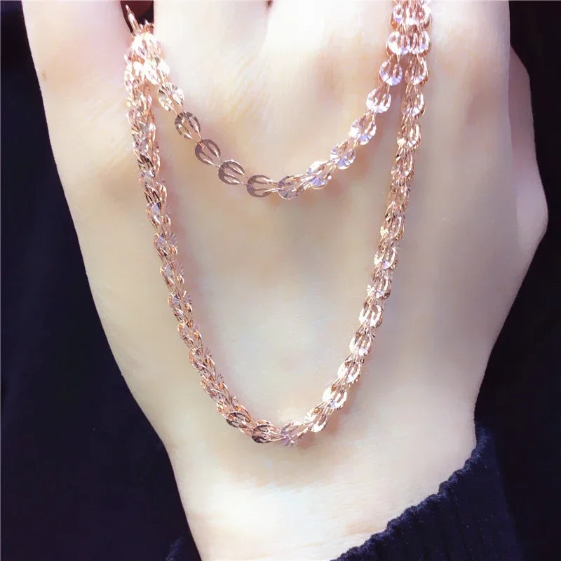 Collier Chaîne Tressée en Or Rose 14 Carats — Finition Étincelante, Style Luxe (45 cm)