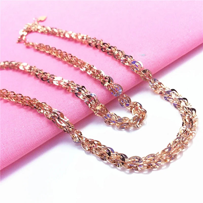 Collier Chaîne Tressée en Or Rose 14 Carats — Finition Étincelante, Style Luxe (45 cm)