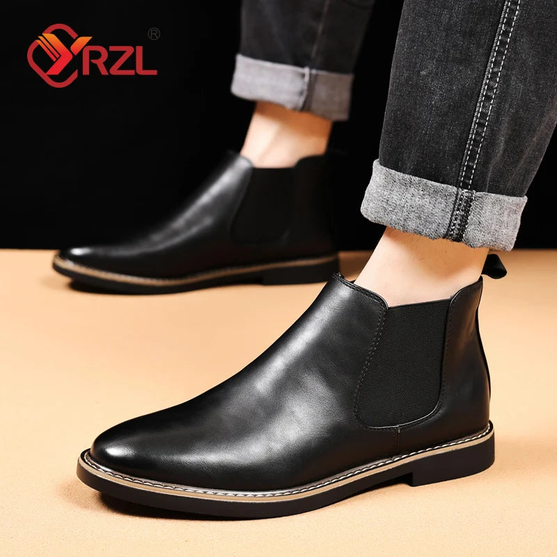 Chelsea Boots Homme – Cuir PU Imperméable, Style Rétro Confortable