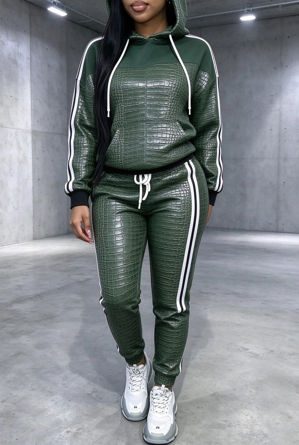 Ensemble 2 Pièces Femme – Imprimé Léopard & Croco Bandes Latérales