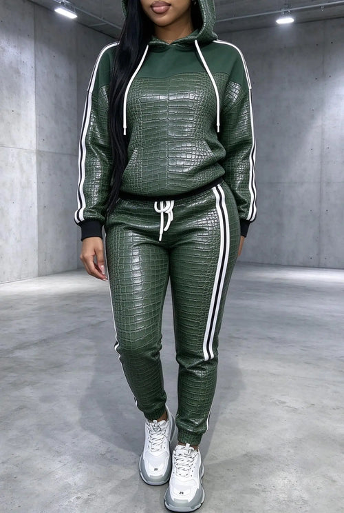 Ensemble 2 Pièces Femme – Imprimé Léopard & Croco Bandes Latérales