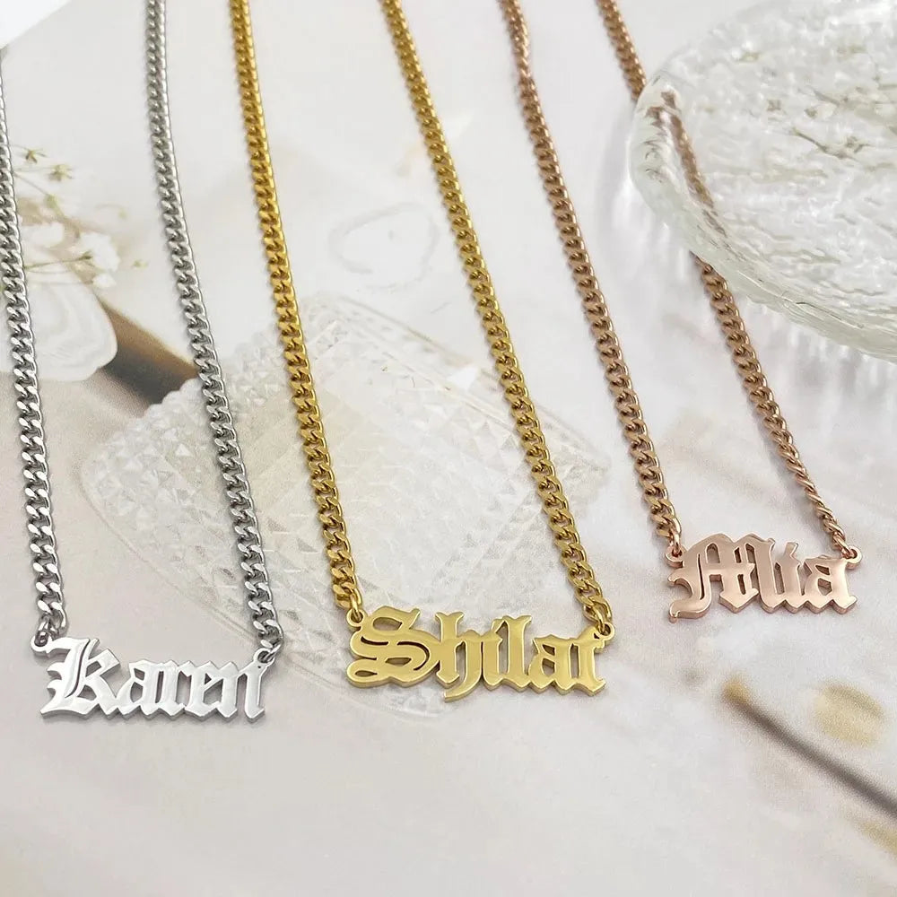 Collier Prénom Personnalisé – Chaîne Acier Inoxydable Or, Argent & Or Rose