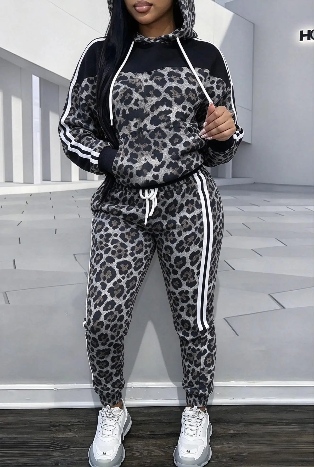 Ensemble 2 Pièces Femme – Imprimé Léopard & Croco Bandes Latérales