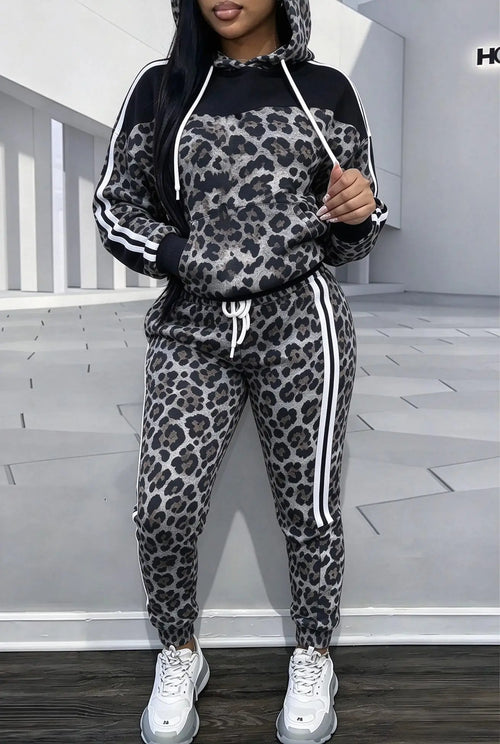 Ensemble 2 Pièces Femme – Imprimé Léopard & Croco Bandes Latérales