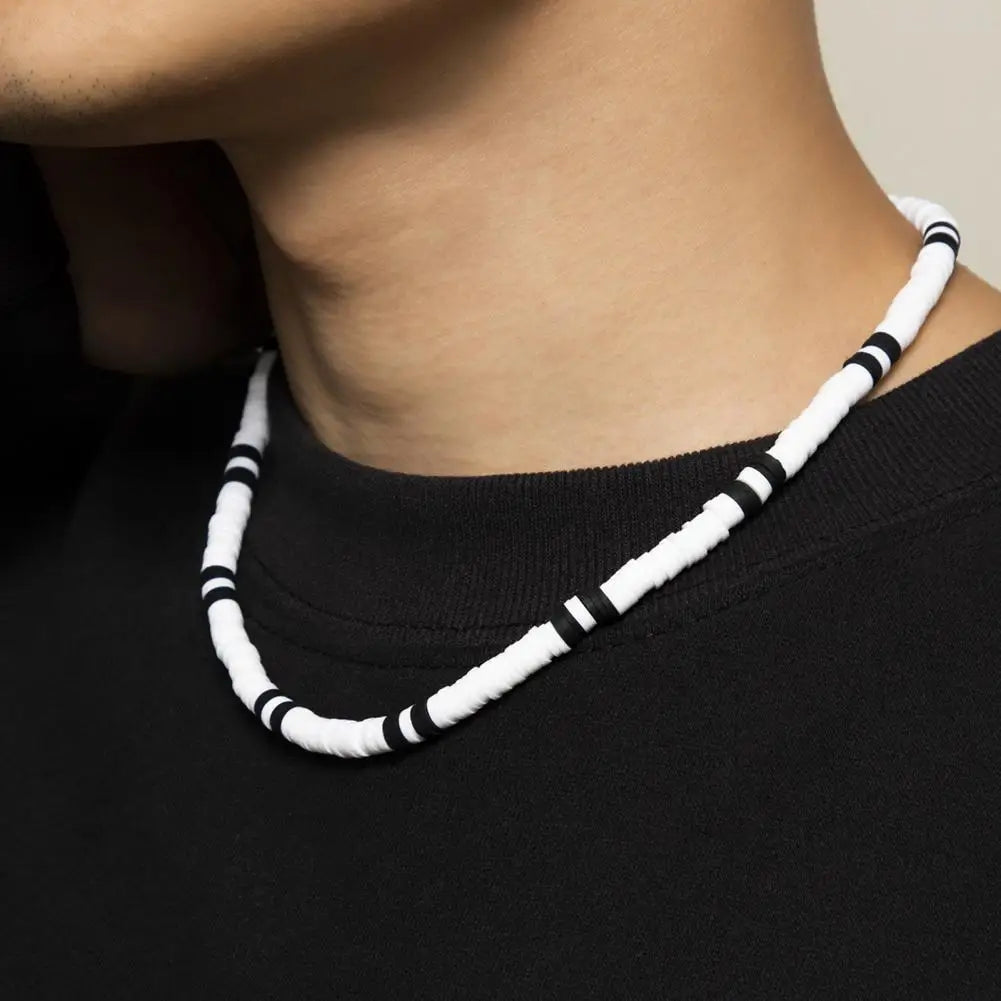 collier homme perle noir& blanc-style bohème