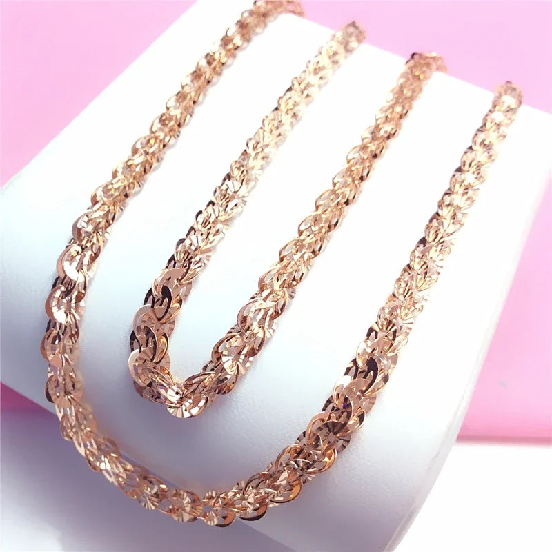 Collier Chaîne Tressée en Or Rose 14 Carats — Finition Étincelante, Style Luxe (45 cm)