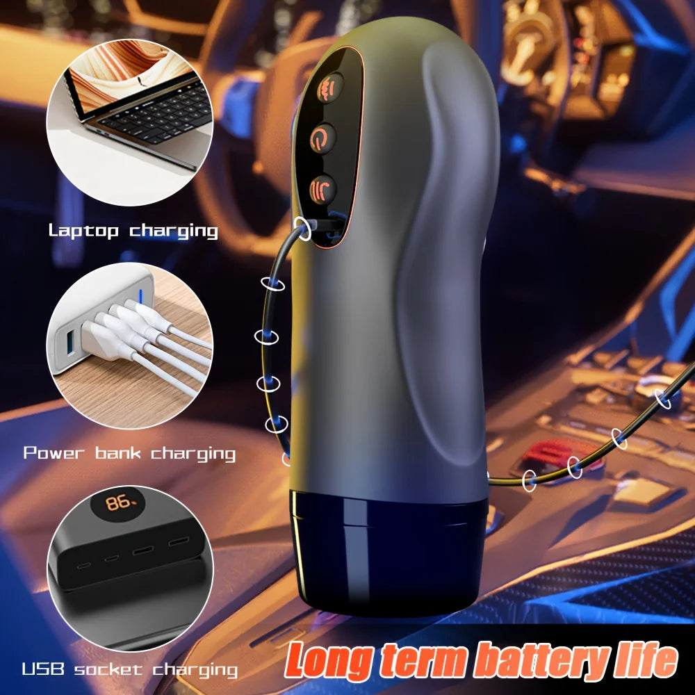 Masturbateur Masculin Chauffant – Succion, Vibration & Va-et-Vient