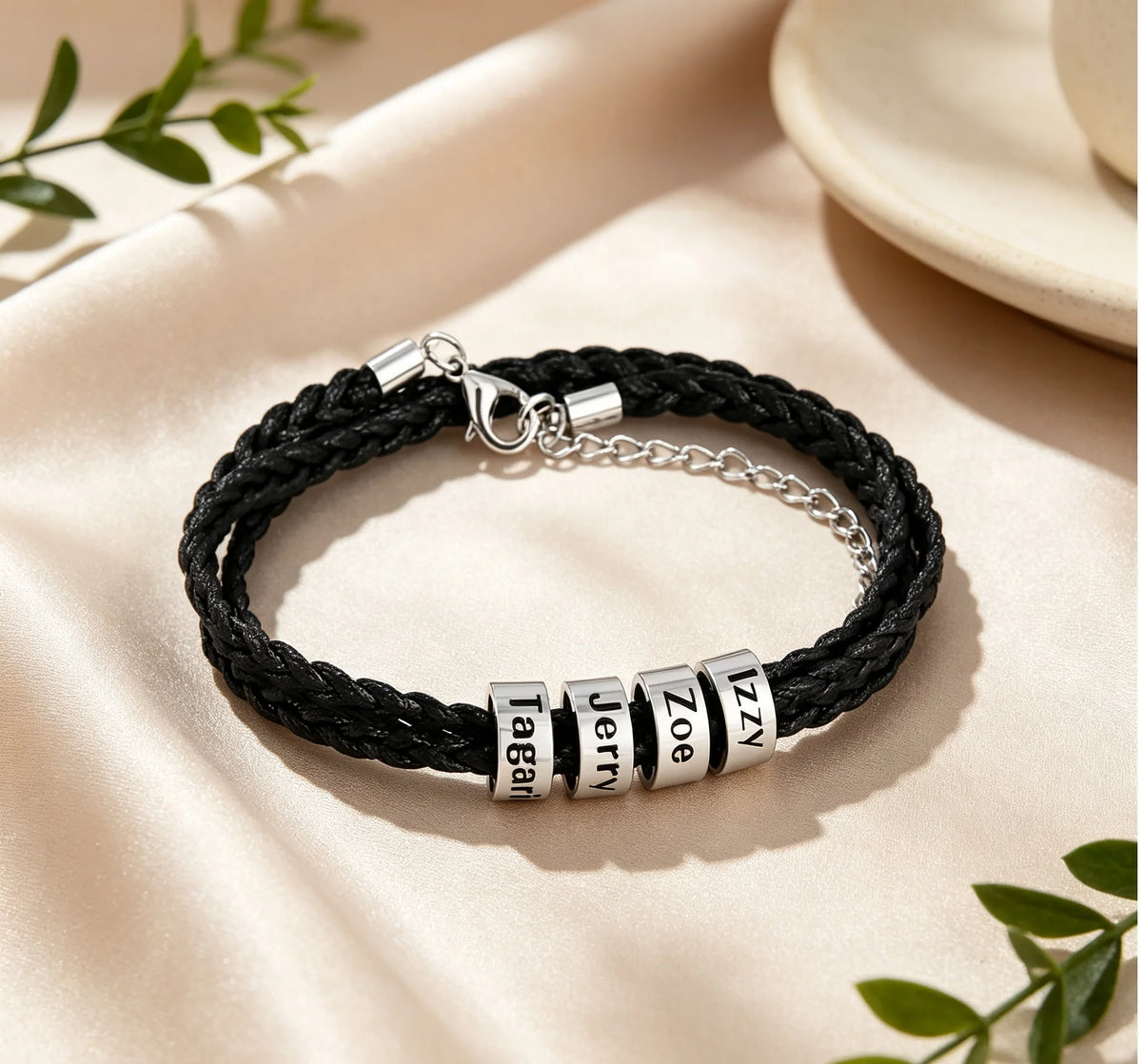 Bracelet Homme Tressé Personnalisable – Prénoms Gravés – Acier Inoxydable