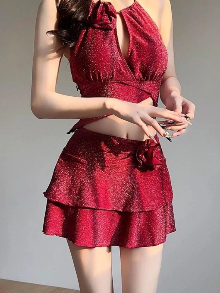 Bikini 2 Pièces Femme – Style Coréen Rouge Sensuel & Chic