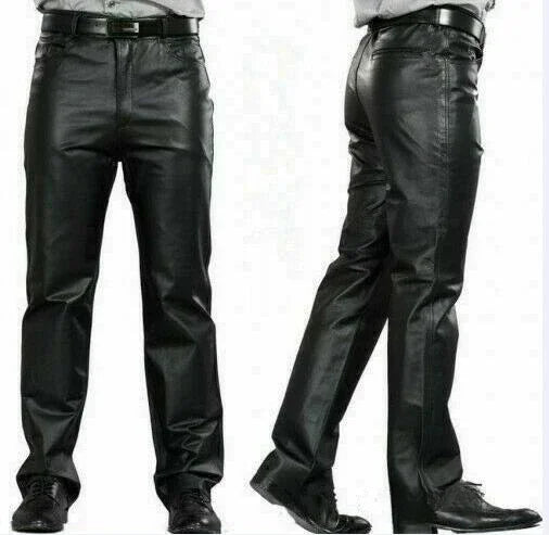 Pantalon Simili Cuir Noir Homme – Coupe Droite, Style Biker & Business