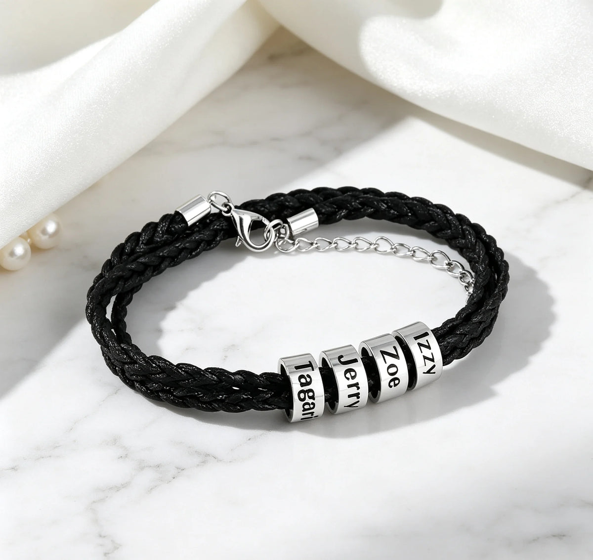 Bracelet Homme Tressé Personnalisable – Prénoms Gravés – Acier Inoxydable