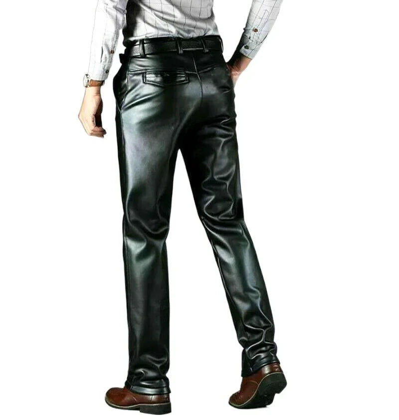 Pantalon Simili Cuir Noir Homme – Coupe Droite, Style Biker & Business