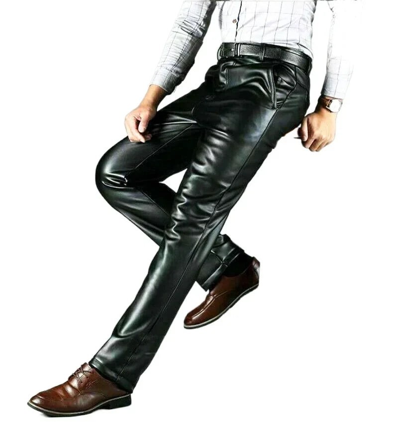 Pantalon Simili Cuir Noir Homme – Coupe Droite, Style Biker & Business