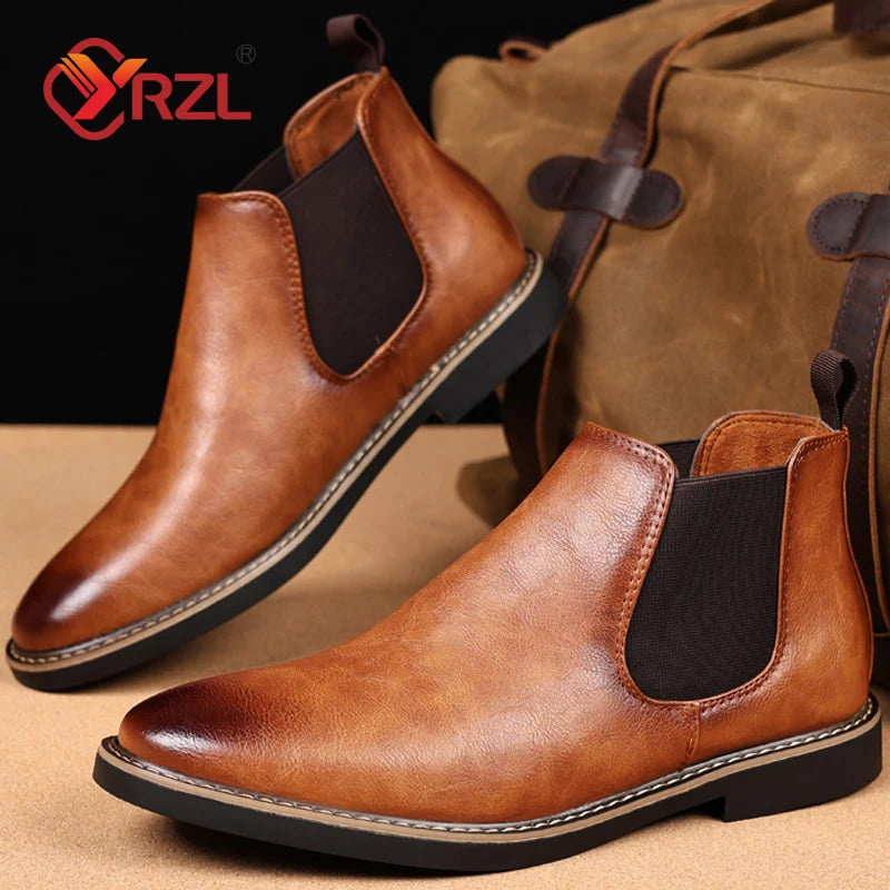 Chelsea Boots Homme – Cuir PU Imperméable, Style Rétro Confortable