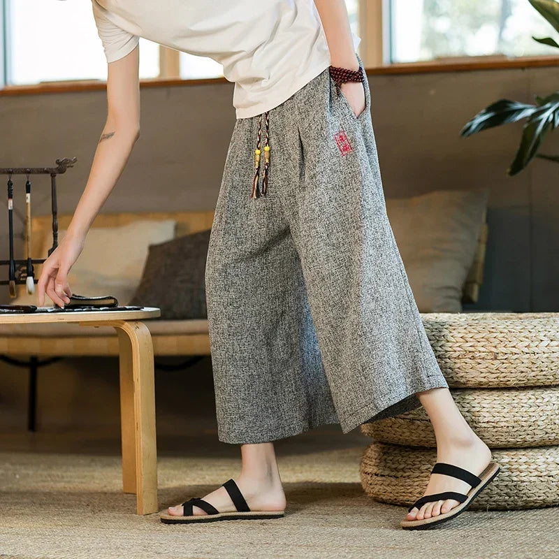Pantalon Style Kimono Japonais – Yukata Samouraï, Jambes Larges, Grande Taille