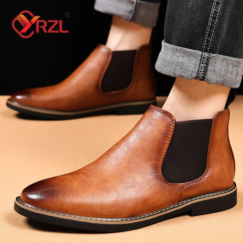 Chelsea Boots Homme – Cuir PU Imperméable, Style Rétro Confortable